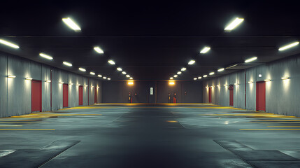 Empty Underground Parking Garage at Night