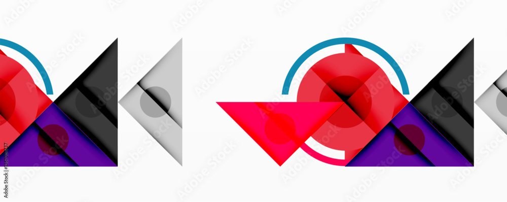 Fototapete Abstract geometric composition with intersecting triangles, circles, and gradients, creating a dynamic layered pattern with depth and contrast