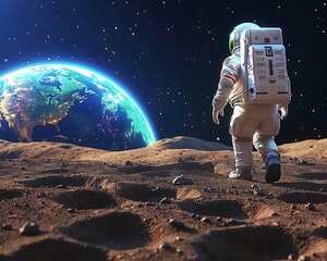 Obraz premium Astronaut on Moon, Earth View