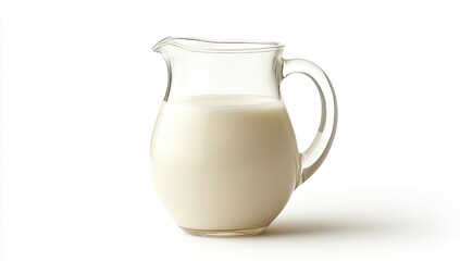 Clear glass pitcher filled with creamy milk