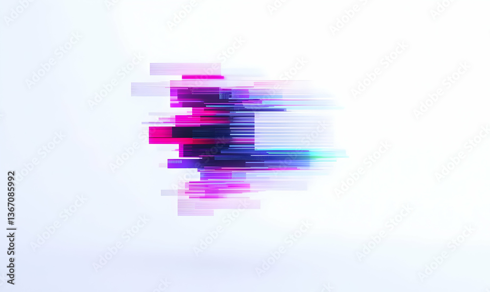 Poster abstract glitch art effect with merging data streams and colors