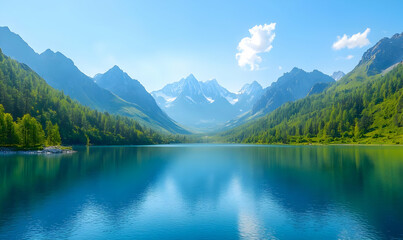 Obraz premium Perfect Reflection of Majestic Mountains in a Calm Blue Lake