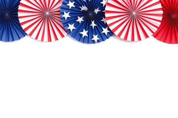 Obraz premium red white and blue paper fans on a white wooden background
