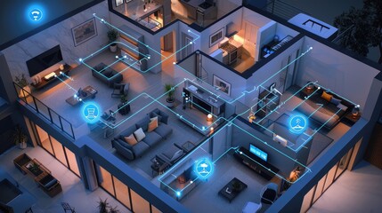 Modern Smart Home Layout Featuring Integrated Technology and Connectivity