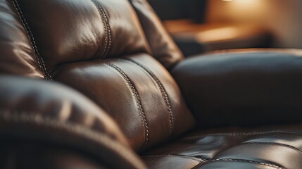 Brown leather recliner chair in living room