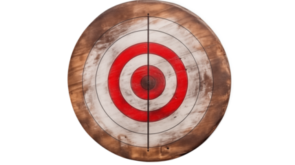 Close up of a wooden target with concentric red circles