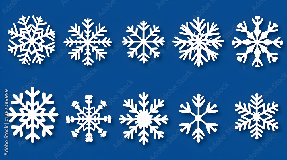 Poster various snowflake patterns on transparent background for design use