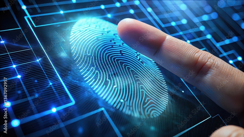 Aufkleber advanced biometric palm scanner analyzing data with technology