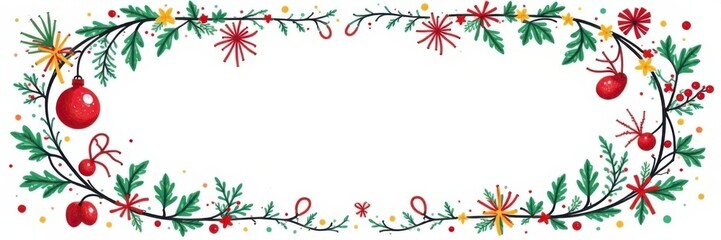 Fototapeta premium Whimsical doodle-style holiday wreath on white background , festive, holiday