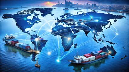 Holographic Global Map Displaying Logistics and Shipping Routes