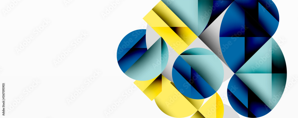 Leinwandbilder Modern abstract composition with layered circles and angular segments featuring gradients, transparency effects, and a structured geometric layout