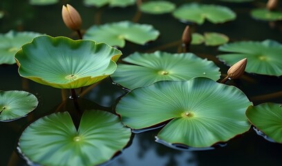 Serene Water Lilies Calmly Float Soft Light. AI Generated