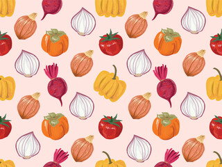 Colorful Vegetables Pattern, background, wallpaper with hand drawn for banners, cards, flyers, social media wallpapers, etc. vector illustration	