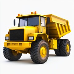 Yellow dump truck on white background