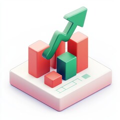 3D isometric graph showing upward trend on a white background
