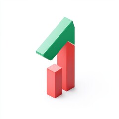 3D graphic, isometric, upward trend, chart on white background