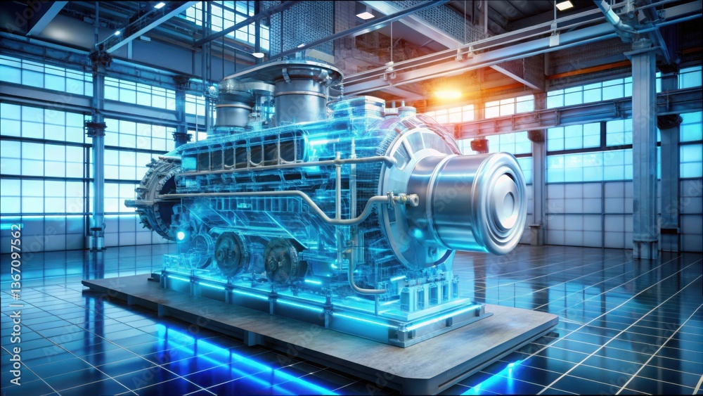 Poster detailed engine simulation in engineering room with gigapixel quality