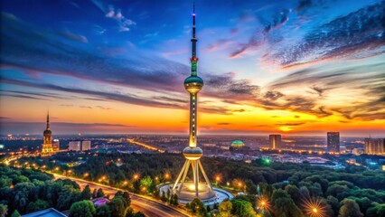 Obraz premium Stunning Sunset View of Tashkent Television Tower and Skyline