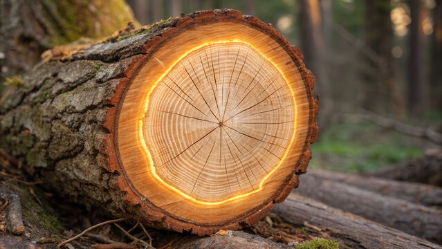 Cross-section of a tree trunk highlighting phloem structure forest location nature photography organic environment close-up view