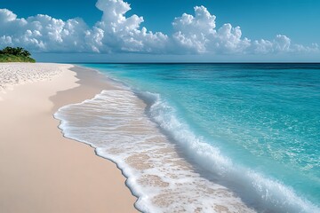 A beautiful white sand beach meets the turquoise ocean water