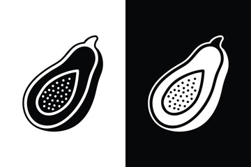 Modern Papaya Icon. Bold Silhouette in Filled Black & White Style