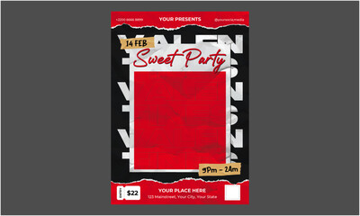 Valentines Party Flyer. Valentines day. Romantic set vector backgrounds. Festive gift card templates with realistic 3d design elements. Holiday banners, web poster, flyers and brochures, greeting card