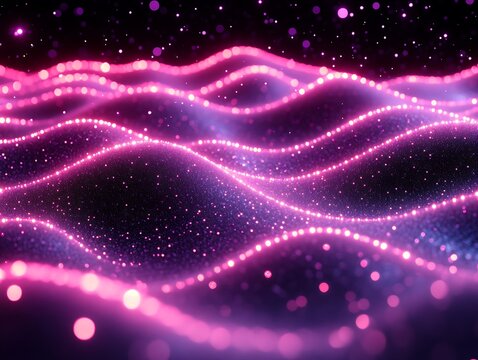 Bright pink and purple abstract waves with sparkling lights appear