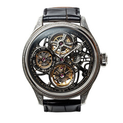 Luxury Skeleton Tourbillon Watch with Intricate Movement Isolated on Transparent Background
