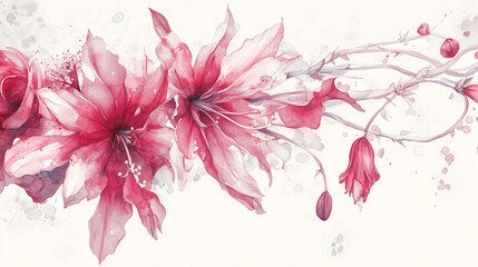 Red watercolor flowers in delicate artistic composition