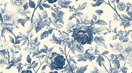 Elegant vintage French floral toile pattern illustration