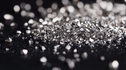 A macro shot of zinc granules with a metallic sheen, scattered on a dark surface illustration