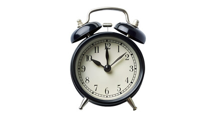 Daylight saving time. black alarm clock isolated on transparent background.
