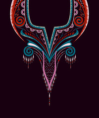 Ethnic Neck Collar line baroque design for embroidery. Color Soft Blush, Deep Red, Vibrant Orange, Royal Plum Dusty Rose and Teal Blue.