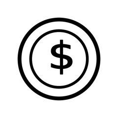 minimalist line drawing of dollar coin isolated on white background.