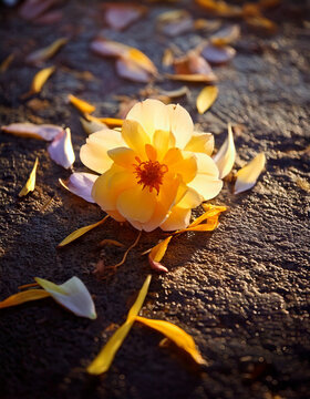 Broken flower on the ground: emotional  recielence concept