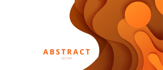Orange gradient layered paper cut waves and circles abstract vector background. 3d topography relief map. Modern wavy papercut art illustration. Decorative curved overlapping shapes composition.