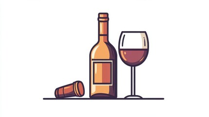 Drink of wine and glass isolated outline icon. Vector winery product, merlot semi sweet alcohol drink. Glass bottle, burgundy beverage and goblet illustration