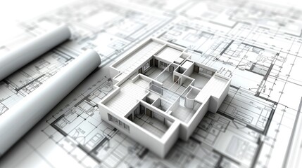 3D Architectural Model on Detailed Blueprints