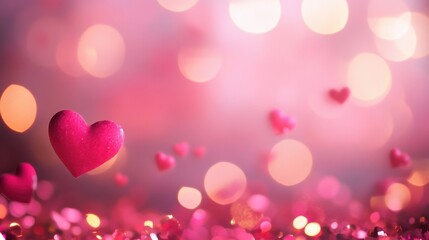 Fototapeta premium Pink heart bokeh background for Valentine's Day. illustration