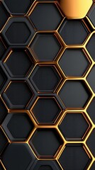 Obraz premium Abstract 3D Digital Art Illustration Featuring Hexagonal Patterns with Metallic Gold Elements and Dark Textured Background