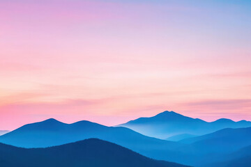 Fototapeta premium Minimalist mountain landscape with pink sunrise. Serene scenery for website background, poster or calming design. Nature and travel concept with copy space.