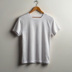 Blank white t-shirt hanging on the wall in a store