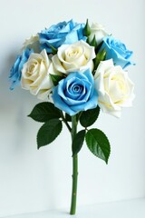 Fototapeta premium Stunning artificial rose bouquet; vibrant white & blue blossoms Perfect for Valentine's or wedding , rose arrangement, vibrant, blue and white roses