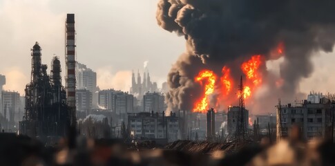 Obraz premium A sprawling chemical disaster zone once a vibrant industrial hub, now a haunting reminder of environmental neglect.