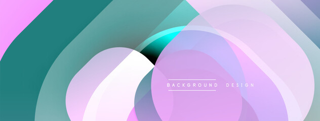 Circular abstract design with overlapping translucent circles and round shapes, blending gradients and smooth curves, creating depth, contrast, and a dynamic visual effect