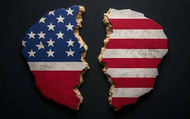 Broken US Flag, Dark Background