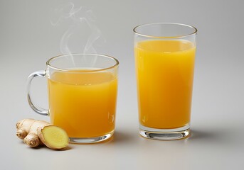 Serving of Hot Ginger Tea with Juice in Clear Glassware