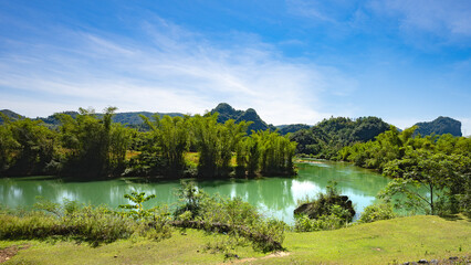 Green river winds through the jungle of northern Vietnam