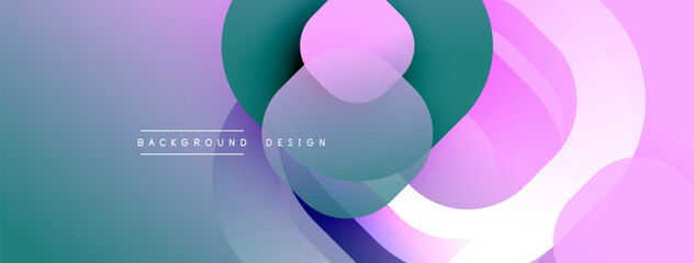 Circular abstract design with overlapping translucent circles and round shapes, blending gradients and smooth curves, creating depth, contrast, and a dynamic visual effect