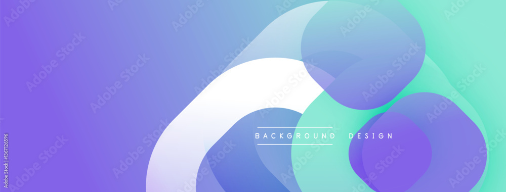Poster Circular abstract design with overlapping translucent circles and round shapes, blending gradients and smooth curves, creating depth, contrast, and a dynamic visual effect